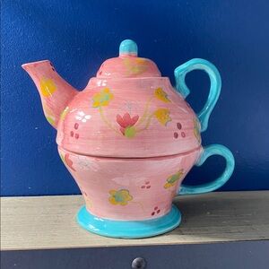 Floral Pink and Blue Teapot Set